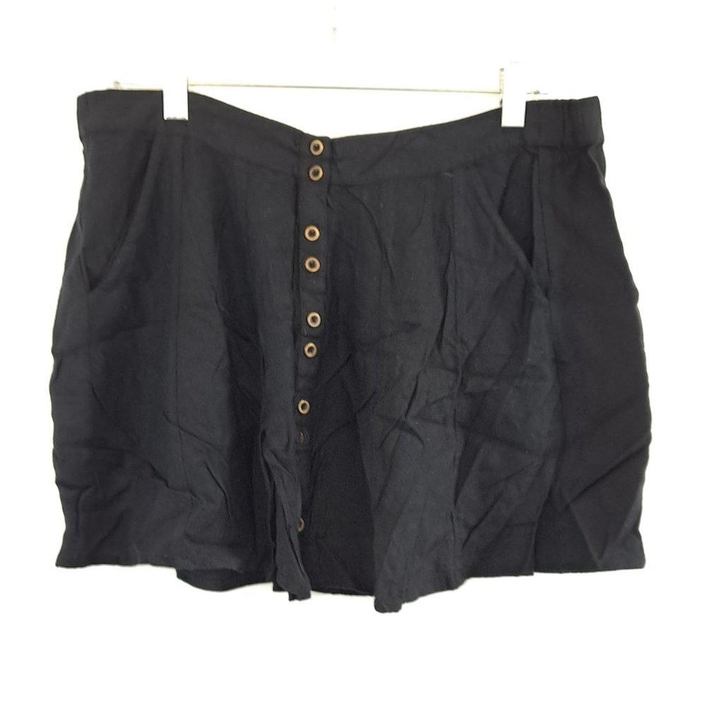 Kimchi Blue Solid Black Lightweight Mini Skirt With Buttons Down The Front